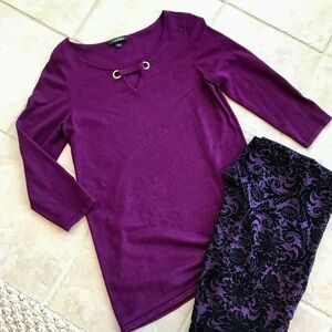 Roz & Ali Purple Top & Black & Purple Velvet Patterned Leggings